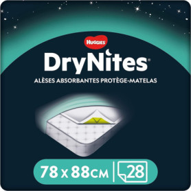 HUGGIES DryNites - 4 paquets de 7 alèses - alèses absorbantes jetables - 12h de protection - adaptées aux enfants de tout âge - 