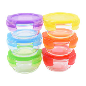ARSUK Boîtes Alimentaires en Verre pour Bébé avec Couvercles (200ml, 6PCS) - Set de Bols en Verre Compatible Four - Contenants d