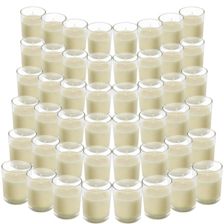 BELLE VOUS Bougie Votive Non Parfumée avec Bougeoir en Verre Transparent (48 Pcs) - 12 h de Combustion - Bougie de Table avec Po