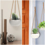 BELLE VOUS Jardiniere Suspendue en Céramique Blanche pour Intérieur/Extérieur - 69 cm - Pot Suspendu Plante Macrame - Corde avec
