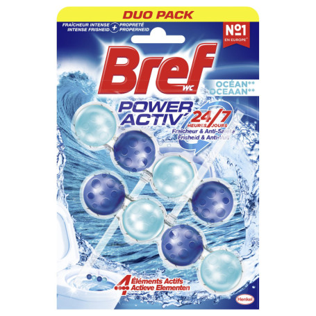 Bref WC Power Activ' Océan – Produit Nettoyant WC – Anti calcaire - Mousse Nettoyante - Fraîcheur intense - Anti-saleté - 4 Elem