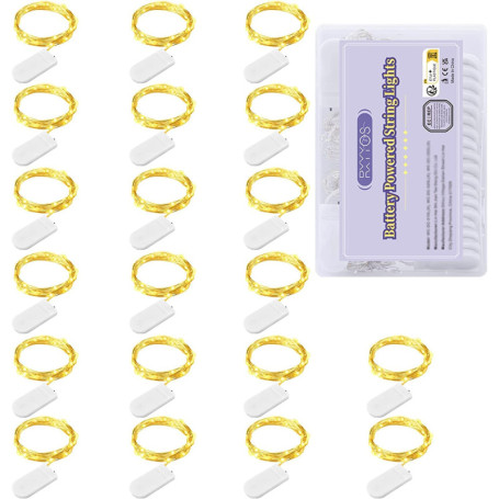 Guirlande Lumineuse LED, Girlande de Lumière à Piles Lot de 20 Fil en Cuivre 1m avec 10 LEDs Blanc Chaud pour Décoration Anniver