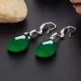 Vintage Naturel Émeraude Jade Calcédoine Femme Boucles d'oreilles 925 Argent Goutte d'eau Vert Jadéite Pierres Précieuses Bijoux
