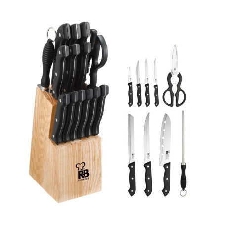 RENBERG Tenessy | Couteaux de cuisine | set complet de 15 pièces avec support en bois | parfait pour couper tous types d'ingrédi