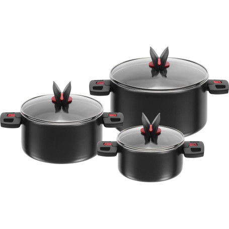 BALLARINI Set 3 casseroles, 3 Couvercles en Verre Inclus, Rondes, Revêtement Anti-Adhésif, Ø 16/20/24 cm, 1,6/3,25/5,6 L, Alumin