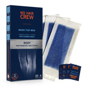 NO HAIR CREW Bandes De Cire pour l'épilation du corps. Pour Hommes, 20 Bandes et 4 Lingettes Apaisantes