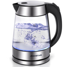 Aigostar Bouilloire Électrique en Verre avec illumination LED 1.7L 2200W, Bouilloire Inox Sans Fil à Chauffage Rapide, Filtre Am