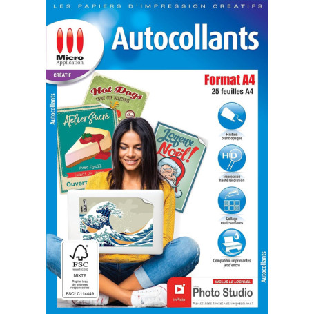 Papier Autocollant Imprimante -25 Feuilles Adhésif Blanc Mate, Format A4, Imprimables, Personnalisable, Adhèrent, Facilement Dét