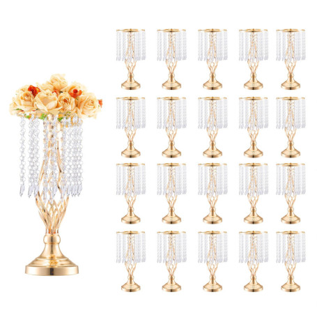 VEVOR Vase de mariage, lot de 20, supports de fleurs de mariage en cristal de 43 cm de haut, vase or en métal pour centre de tab