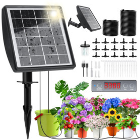 Arrosage Goutte à Goutte Solaire 2025, Kit Arrosage Automatique Solaire Interieur Exterieur à Programmateur et 15m Tuyau D'arros