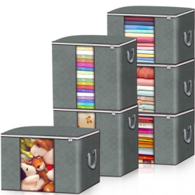 FAMKEEP Lot de 6 Sac de Rangement Vetement, Boite Rangement pour Couette en épais Non Tissé, Organisateurs avec Poignée Renforcé