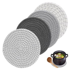 Lot de 4 Dessous de Plat en Fil de Coton, Ddessous de Verre Tressés 18 * 18cm Dessous de Verre Ronds Tissés, Dessous De Plat Tre