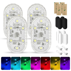 4Pcs RGB Éclairage Intérieur de Voiture, Lampe Tactile 7 Couleurs LED, Plafonnier Rechargeable USB