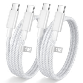 iPhone 15 16 Câble USB C vers USB C 1M/Lot de 2, Cable Chargeur iPhone 15 16 Câble USB C Charge Rapide PD 60W Cable Type C Cordo