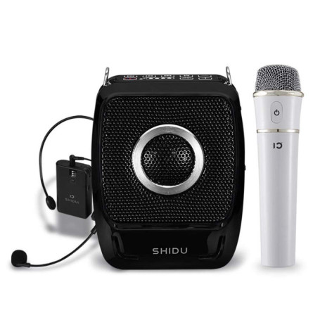 Amplificateur de Voix sans Fil Bluetooth Portable SHIDU 25W Amplificateur Voix Haut Parleur avec Micro Casque + UHF Compact Hand