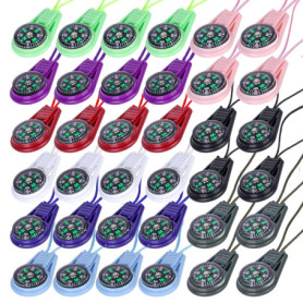 Molbory Lot de 36 mini boussoles de survie, multicolores, sur cordon, sac boussole pour extérieur, camping, randonnée, urgence, 