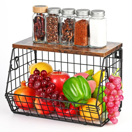 LustLocke Corbeille a Fruit, Panier de Fruits et Legumes, Panier a Fruit Mural Mur Empilable Bac à Fruits Etagère Rrange Legumes