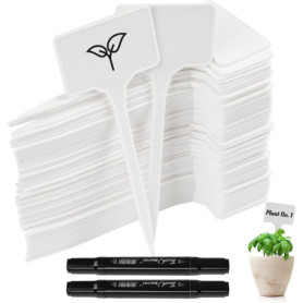 65 pièces Etiquette Plante Jardin Exterieur Marqueurs en Plastique de Type T Plastique Etiquette Potager avec 2 pièces Stylo éta