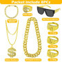 8 Pcs Costume de Proxénète, Déguisement Années 80 Homme,Or de Dollar Collier,Lunettes de Soleil,80 90 Hommes Costume Hip Hop Cha
