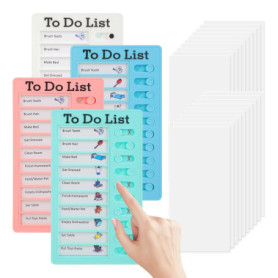 To Do List pour Enfants – Lot de 4 Planchettes de Planification 20x12 cm avec 20 Fiches Réutilisables, Tableau Routine Enfant de