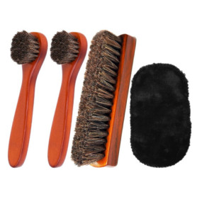 Lot de 4 brosses à chaussures en crin de cheval, brosse à bottes en crin de cheval, brosse de polissage brillante, brosse à chau