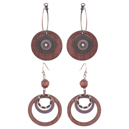 SLEEKEE 2 Paires De Boucles d'oreilles en Bois Style Ethnique, Boucles d'oreilles Vintage, Boucles d'oreilles Créoles, Boucles d