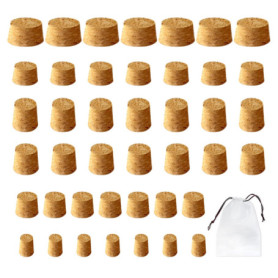 MEMOFYND Lot de 42 bouchons de bouteilles en liège de plusieurs tailles avec sac de rangement 1 pièce, bouchons en bois, pour br