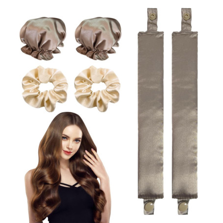 Lot de 2 Ensembles de Fers à Friser Sans Chaleur Avec Élastiques à Cheveux en Satin, Outils de Coiffage DIY, Bandeau et Kit de P