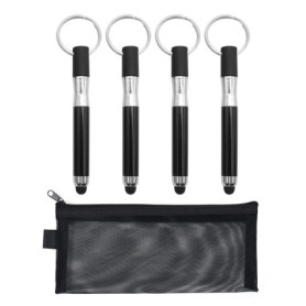 Lot de 4 stylets pour écran tactile avec 1 étui à crayons. Stylet pour écran tactile intelligent, mini stylo à bille, porte-clés