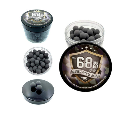 100 x Premium Quality Hard Mix Rubber Steel Balls Paintballs Reballs for Pistols in 68 Cal. Paintball Shooting Self Defense Bill