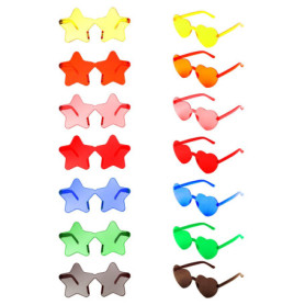 14 Paires Lunettes de Fête, Lunettes en Forme de Coeur et Forme D'éToile, Lunettes Soleil Hippie sans Monture, Lunettes de Solei