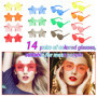 14 Paires Lunettes de Fête, Lunettes en Forme de Coeur et Forme D'éToile, Lunettes Soleil Hippie sans Monture, Lunettes de Solei