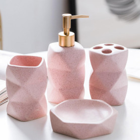 Lot de 4 accessoires de salle de bain en céramique avec porte-brosse à dents, distributeur de savon, porte-savon, gobelet à bros