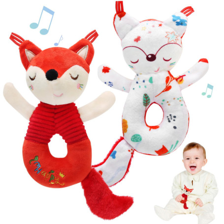 LinStyle Hochet Bebe 0 3 6 9 12 Mois, Jouet Eveil Bebe 0-12 Mois, Animal à Double Face Jouet de Peluche Hochets, Jouet Nouveau N