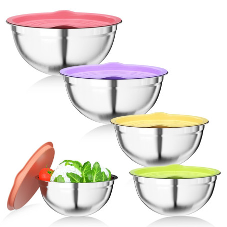 Newaner 5 pièces bols à mélanger, saladier bol à en acier inoxydable avec Coloré couvercle hermétique, 4.5L / 3.5L / 2.5L / 2L /