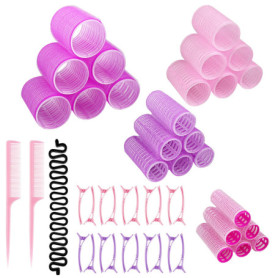 Relota Lot de 47 Bigoudis Cheveux Court, Gros Auto-Adhésifs Rouleaux à Cheveux, Hair Rollers Sans Chaleur, Pinces à Bec de Canar