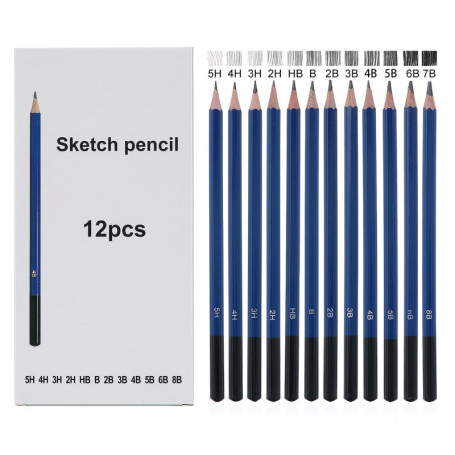 YPYMOD 12pcs Crayon Dessin Professionnels,Crayon Graphite, Ecriture Douce Croquis Crayon Papier Dessin, Adaptée aux Enfants, Adu