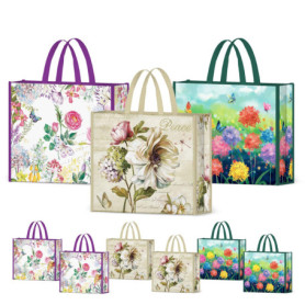 NymphFable 6 Pièces Sac Courses Reutilisable Fleur Papillon Cabas de Courses Lavables Pliable Sac Cabas Eco Grand