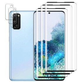 Tzstz 3+3 Pièces Verre Trempé Protecteur，pour Samsung Galaxy S20 4G/ 5G，3D couverture plein écran，Dureté 9H，Anti Rayures，Samsung