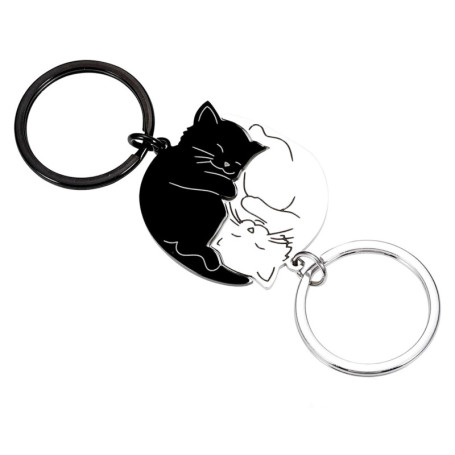 Wisebom Lot de 2 Porte-Clés Couple Chat Blanc Noir Porte-clés Assorti pour Couple Porte-clés Chat Mignon pour Couples Porte-clés