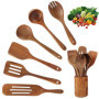 Ustensiles de Cuisine bois de,7 pièces Ustensiles de Cuisine en teck,comprenant un Ensemble de Cuillère en bois Cuisine,une Spat