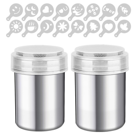 Hisdricus 2 Saupoudreuse Sucre Glace, Saupoudreuse Cacao,Tamis Farine,Avec un couvercle et un ensemble de moules à poudre, adapt