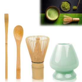 Matcha set – Matcha kit – Set de fouet matcha bambou – 4 pièces d'accessoires pour matcha avec cuillère à matcha et support en c