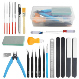 BGTXINGI Lot de 28 outils de modélisation de base pour outils de modélisme Gundam avec boîte en plastique - Pour assemblage, rép