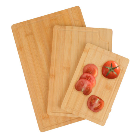 Lot de 3 planches à découper en bambou – Tailles (38 x 25 cm / 30 x 20 cm / 22 x 15 cm) – 1,5 cm d'épaisseur – Avec rainure à ju