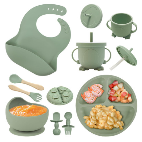 NEXROLA Assiette Bebe, 8 pièces, Vaisselle Bebe Silicone, Assiette Ventouse pour Bébé, Bol Cuillere Bavoir Bebe, Set Repas Bébé,
