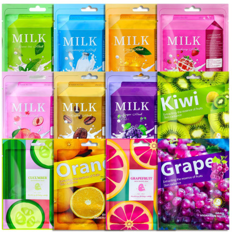 12 pièces Masques Tissus Hydratants, Masque en feuille de Daily Care, Masque Visage Apaisant, Masque Visage Tissus, Masque Hydra