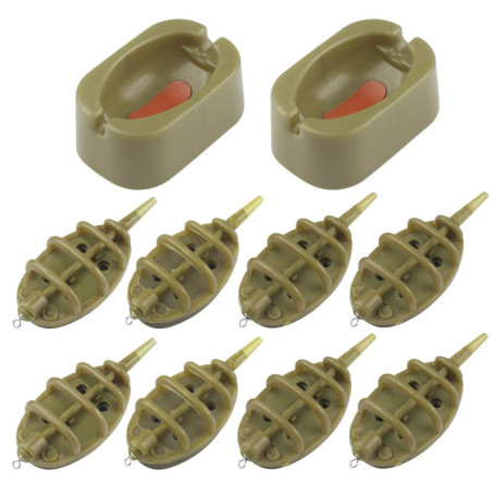 Chudian 10pcs Pêche Méthode Feeder en Ligne de pêche, Chargeur appât mangeoire Cage avec Moule pour pêche à la Carpe 15g 20g 25g