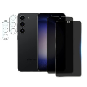 2 Pièces Verre Trempé Anti-Espion pour Samsung Galaxy S23 avec 2 Pièces Caméra Arrière Protecteur, Protecteur D'écran de Confide