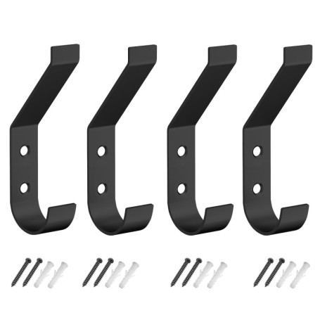 Crochets à Manteau (4 Pièces), Métal Porte Manteau Mural Noir, Crochets Muraux Modernes, Pour porte Entrée Chambre Salle de Bain